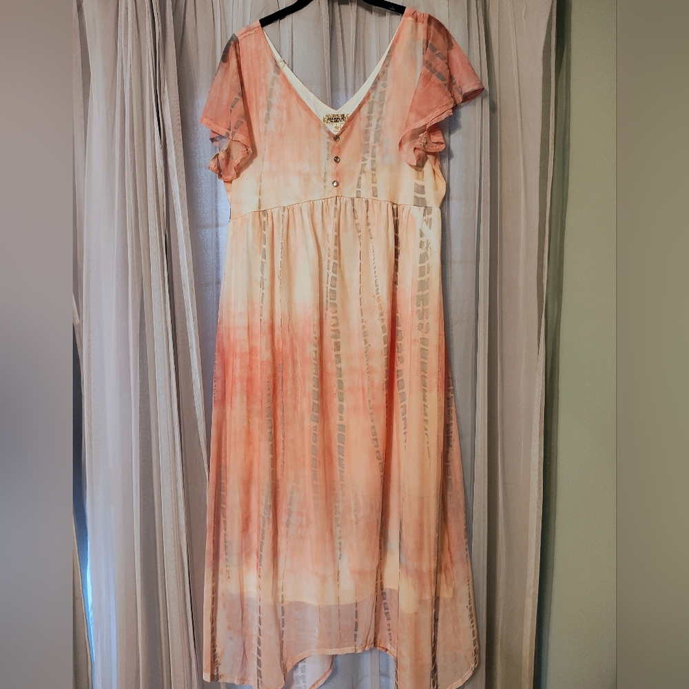 ONE WORLD Coral Tie-Dye High Dress, Women's Size Large